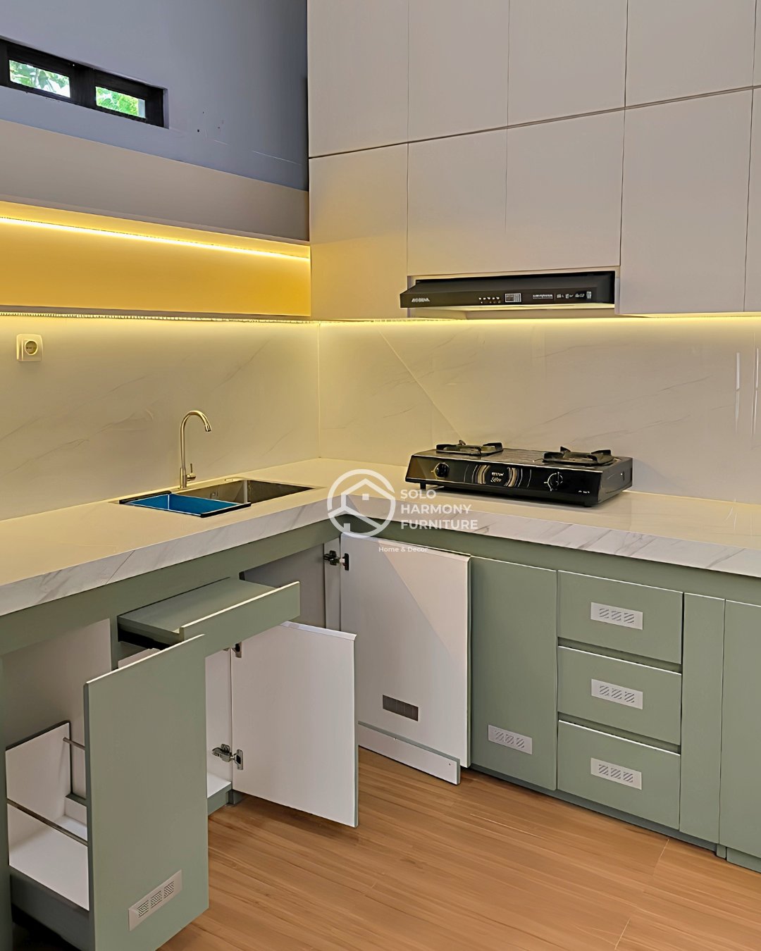 Kitchen Set L-Shape Sage Green — Bapak Aan — Kitchen Set foto 7 di Kadipiro, Solo