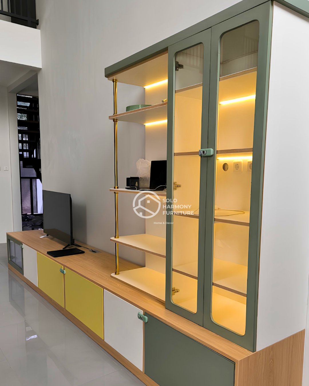 Sage & Yellow Minimalist Credenza Set — Interior di Salatiga · Solo Harmony Furniture Soloraya