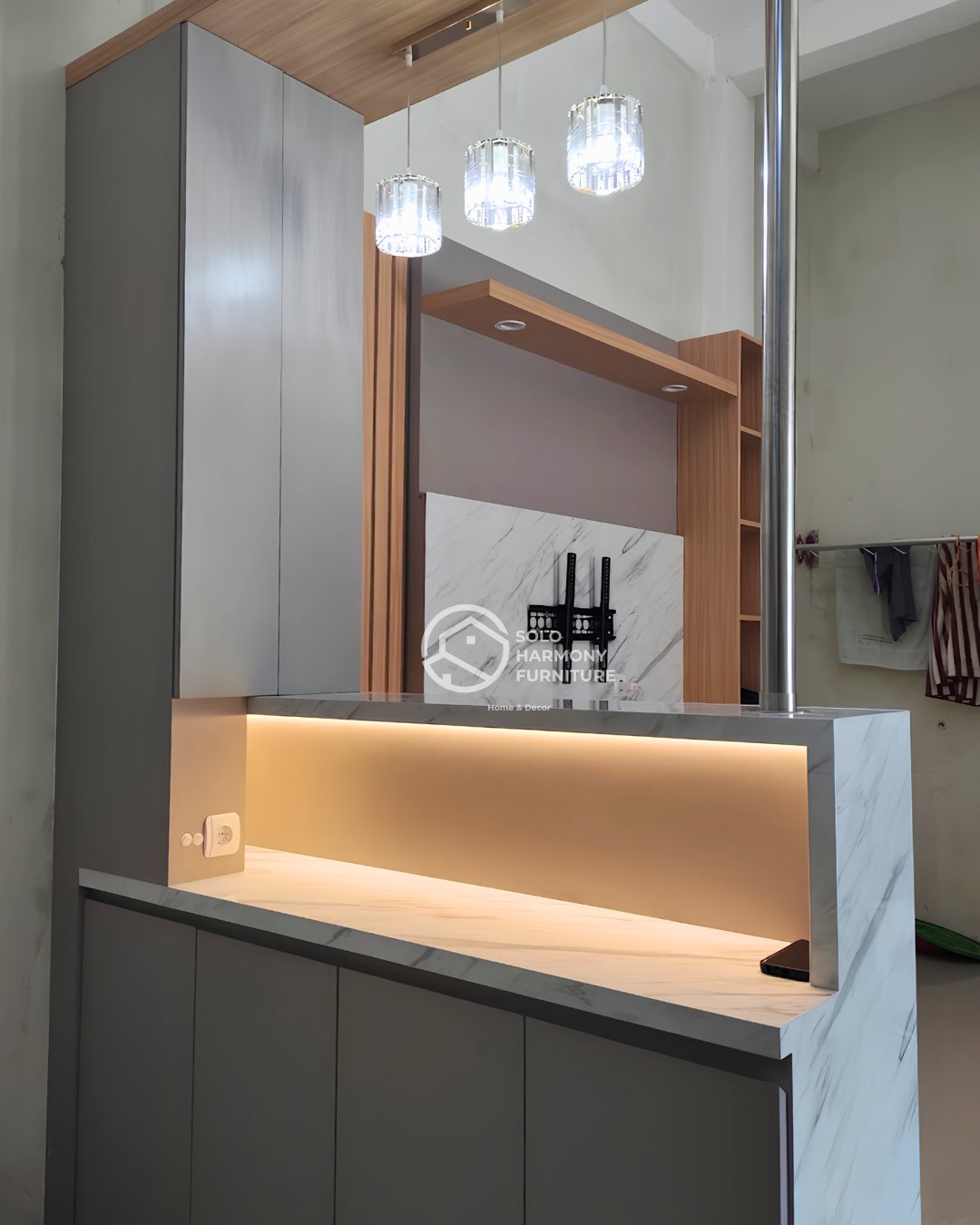 Interior Under-Stairs 3-in-1 Set (Kitchen, Mini Bar & TV Backdrop) di Selo, Boyolali — Solo Harmony Furniture