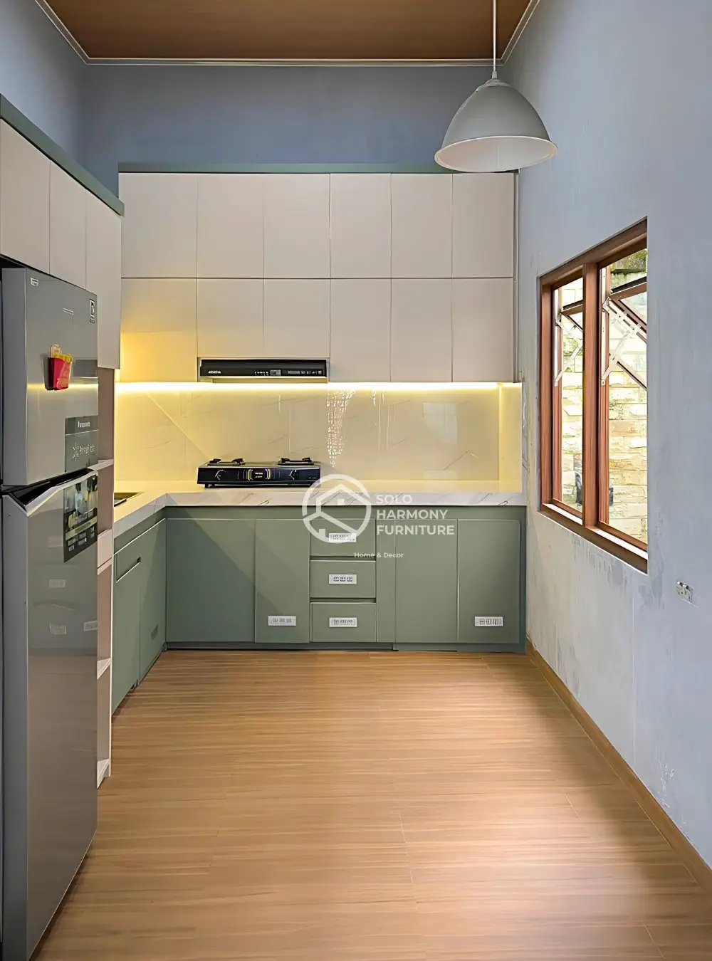 Kitchen Set L-Shape Sage Green — Bapak Aan — Kitchen Set foto 2 di Kadipiro, Solo