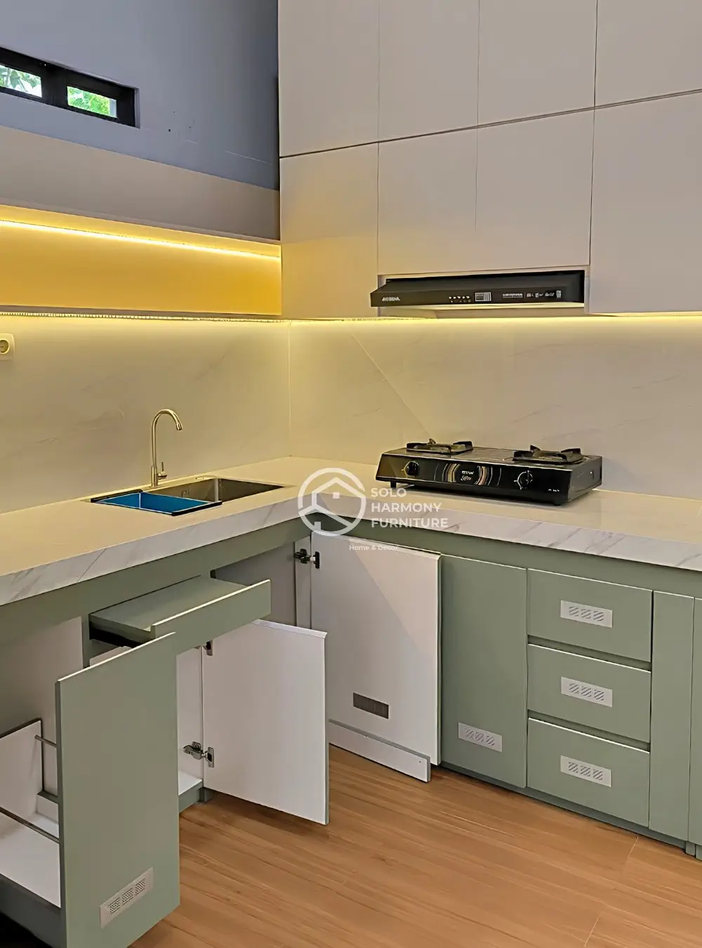 Kitchen Set L-Shape Sage Green — Bapak Aan — Kitchen Set foto 7 di Kadipiro, Solo