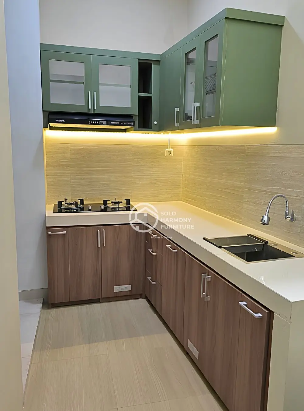 Kitchen Set L-Shape Sage & Wood — Kitchen Set foto 2 di Sumber, Solo