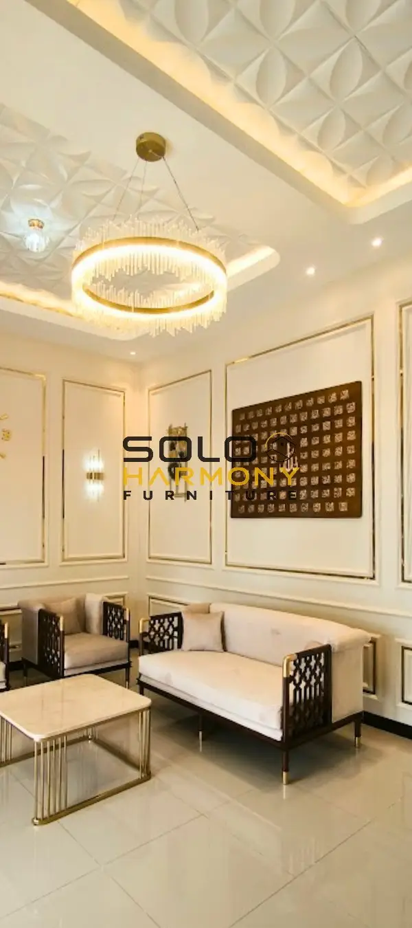 Set Ruang Tamu Minimalis Mewah Nuansa Gold — Interior di Boyolali · Solo Harmony Furniture Soloraya